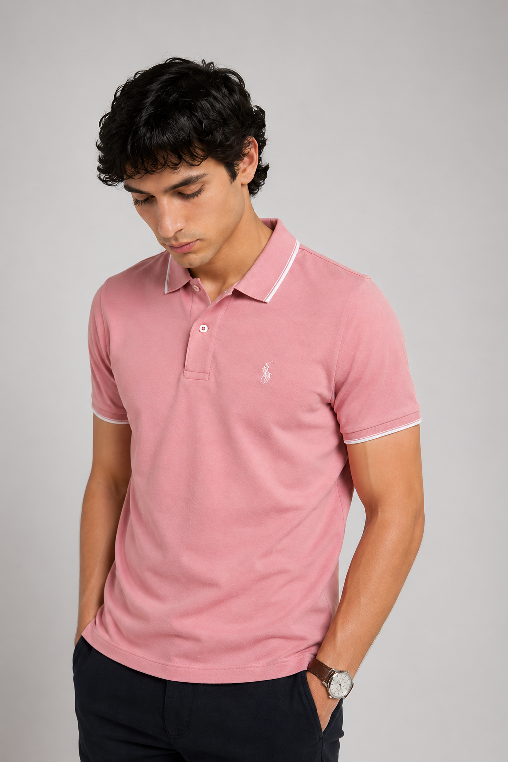 Men’s Stylish Solid Polo T-Shirt with Tipping Collar