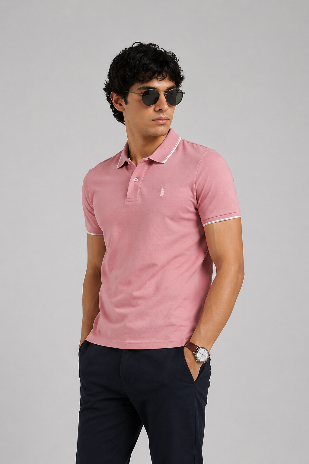 Men’s Stylish Solid Polo T-Shirt with Tipping Collar
