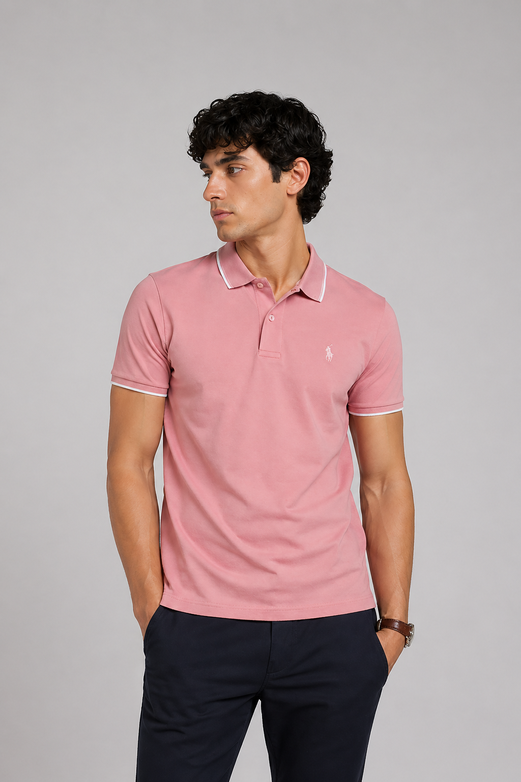 Men’s Stylish Solid Polo T-Shirt with Tipping Collar