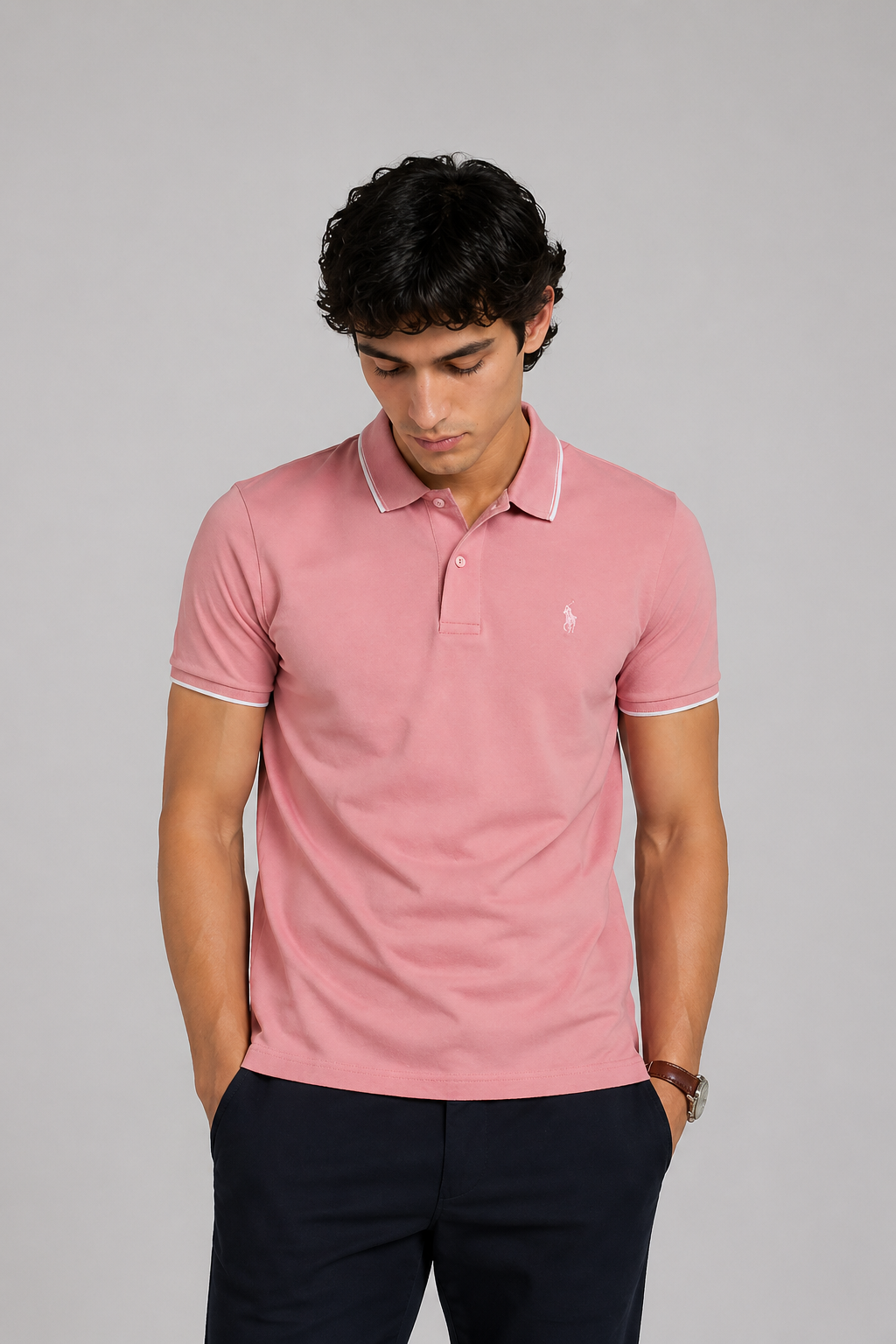Men’s Stylish Solid Polo T-Shirt with Tipping Collar