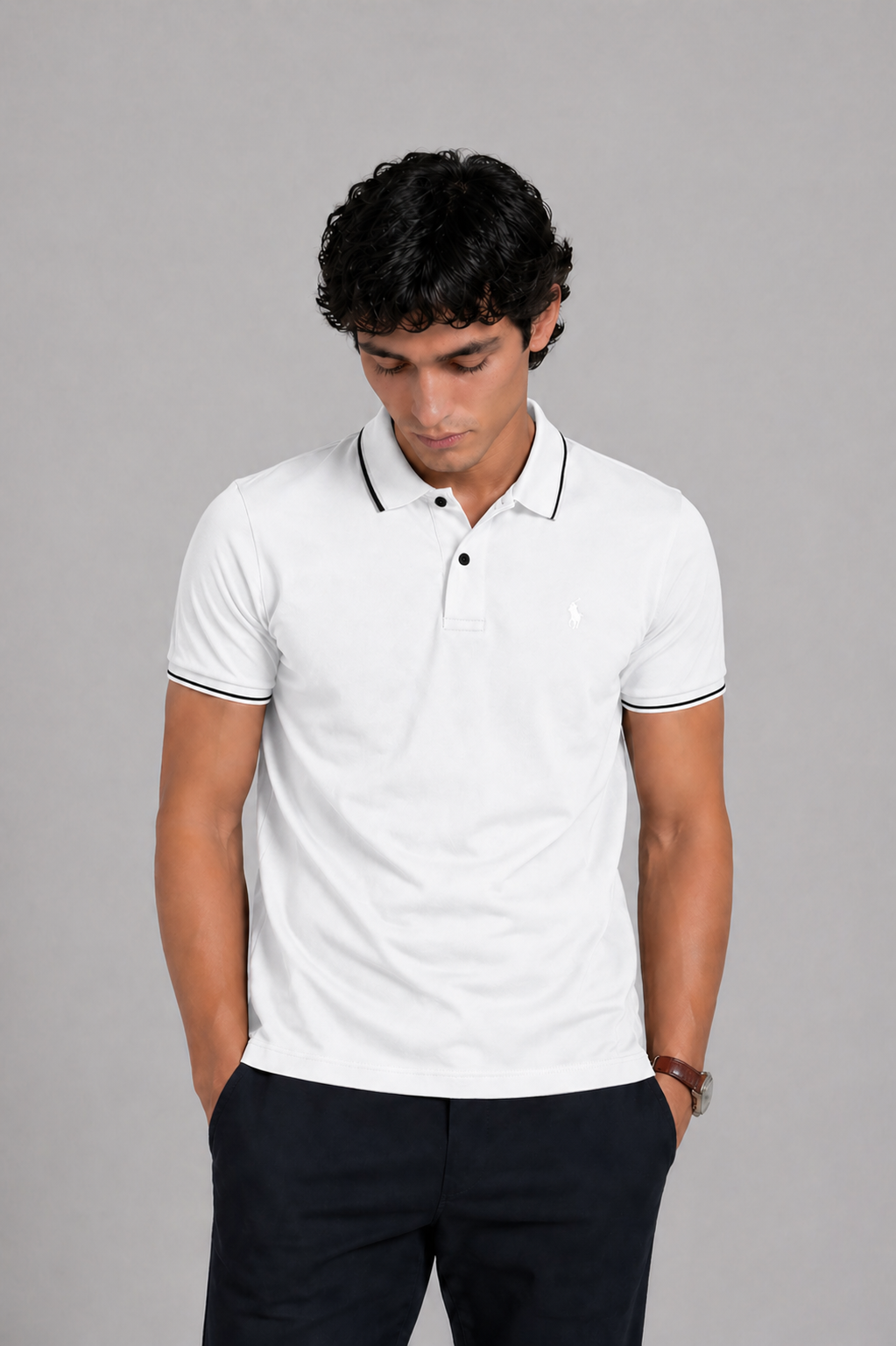 Men’s Stylish Solid Polo T-Shirt with Tipping Collar