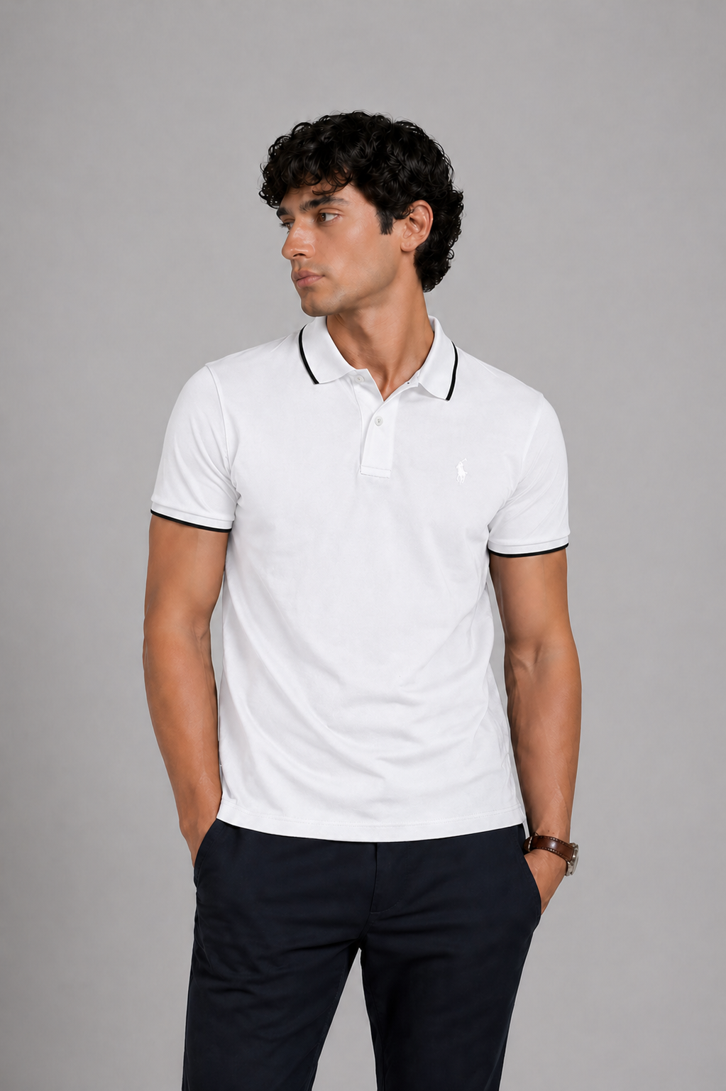 Men’s Stylish Solid Polo T-Shirt with Tipping Collar