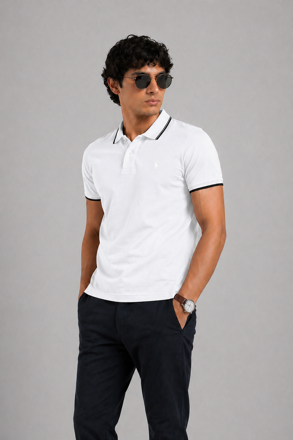 Men’s Stylish Solid Polo T-Shirt with Tipping Collar