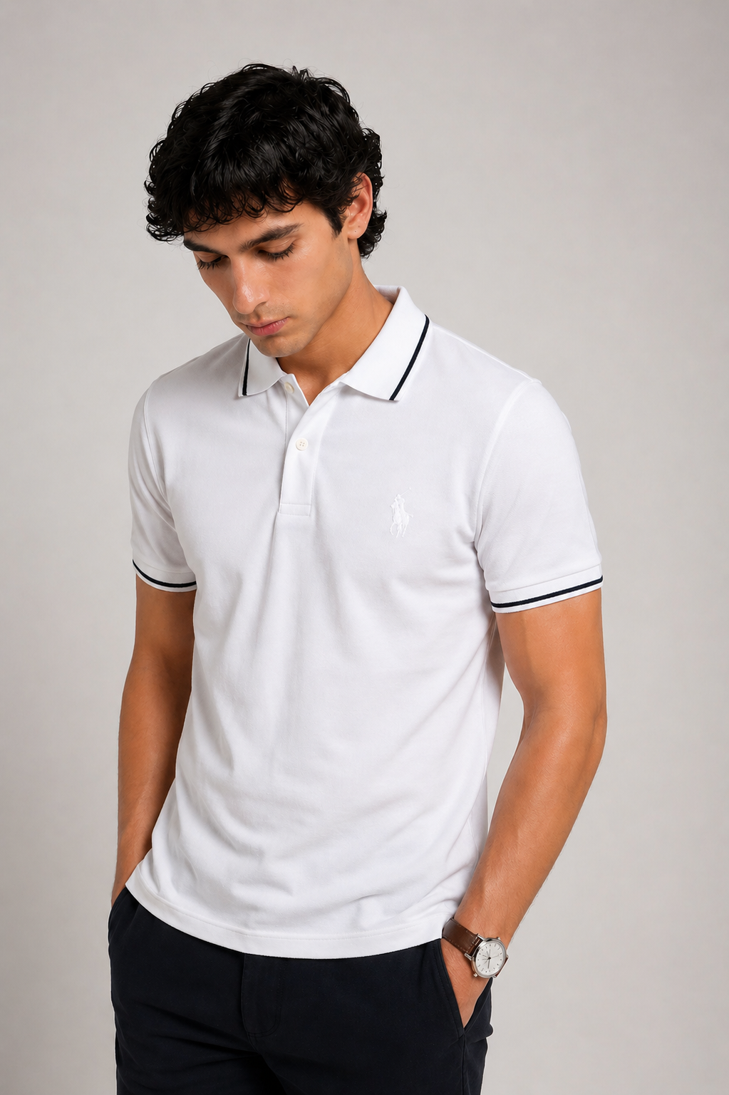 Men’s Stylish Solid Polo T-Shirt with Tipping Collar