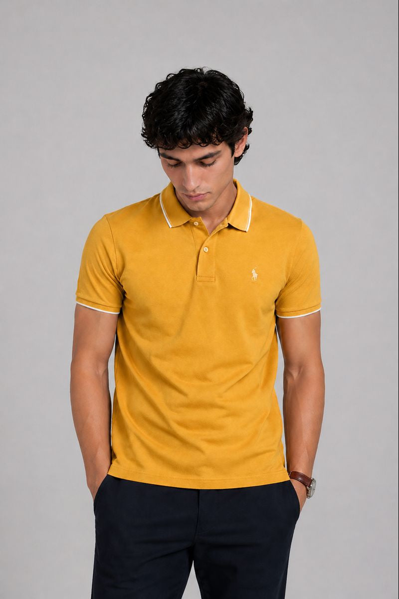Men’s Stylish Solid Polo T-Shirt with Tipping Collar