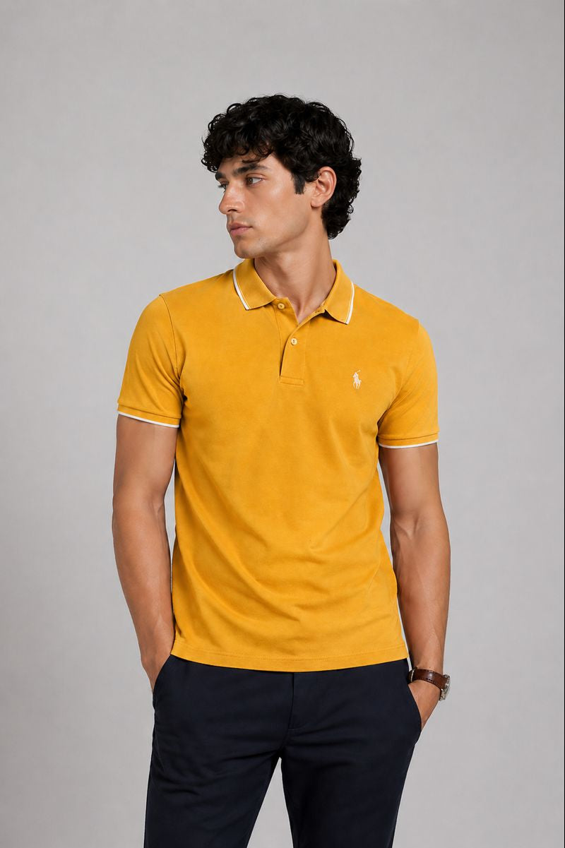 Men’s Stylish Solid Polo T-Shirt with Tipping Collar