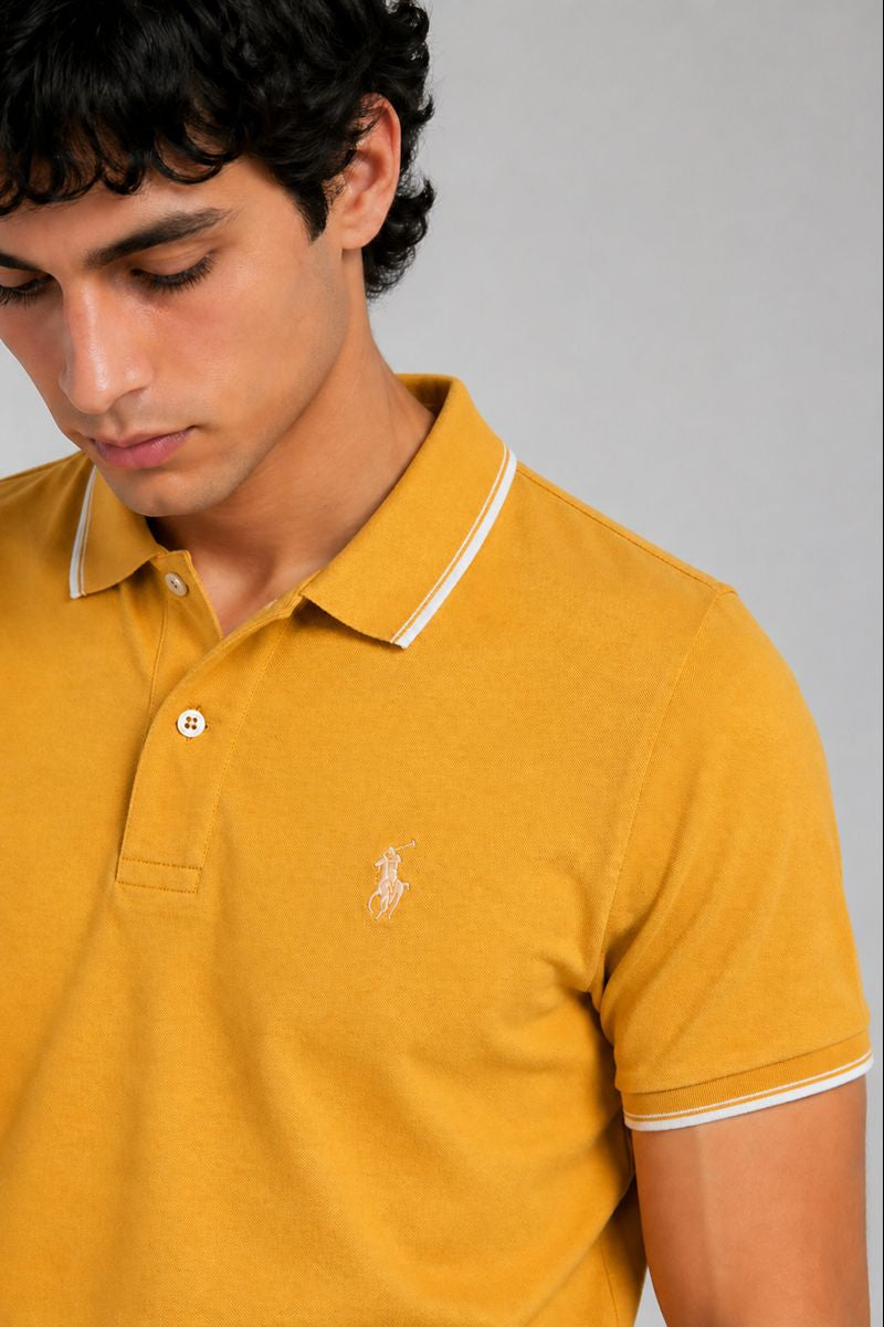 Men’s Stylish Solid Polo T-Shirt with Tipping Collar