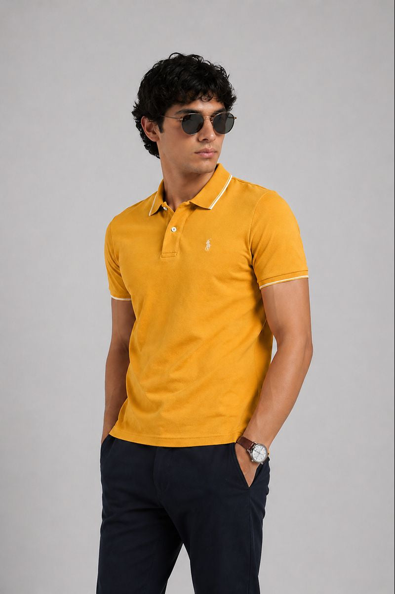 Men’s Stylish Solid Polo T-Shirt with Tipping Collar