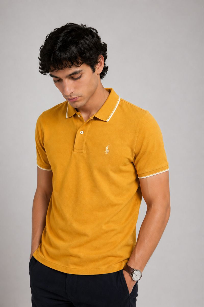 Men’s Stylish Solid Polo T-Shirt with Tipping Collar