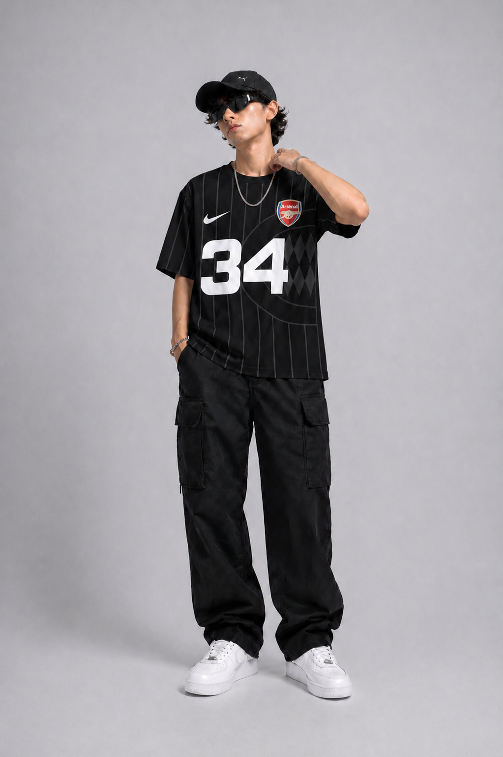 Men’s Oversized Number 34 Print T-Shirt | Streetwear Striped Style