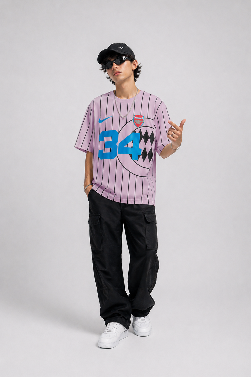 Men’s Oversized Number 34 Print T-Shirt | Streetwear Striped Style
