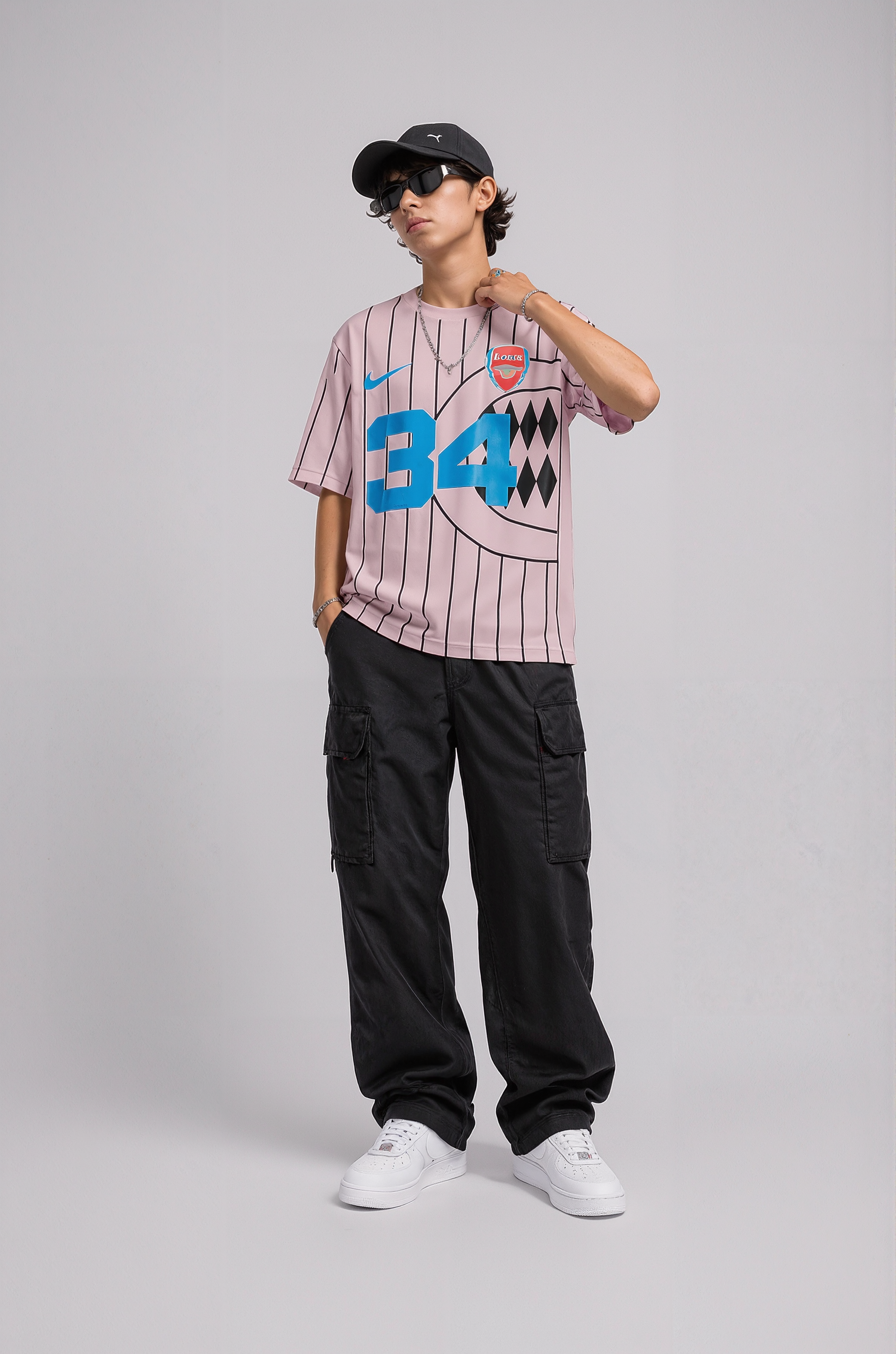 Men’s Oversized Number 34 Print T-Shirt | Streetwear Striped Style