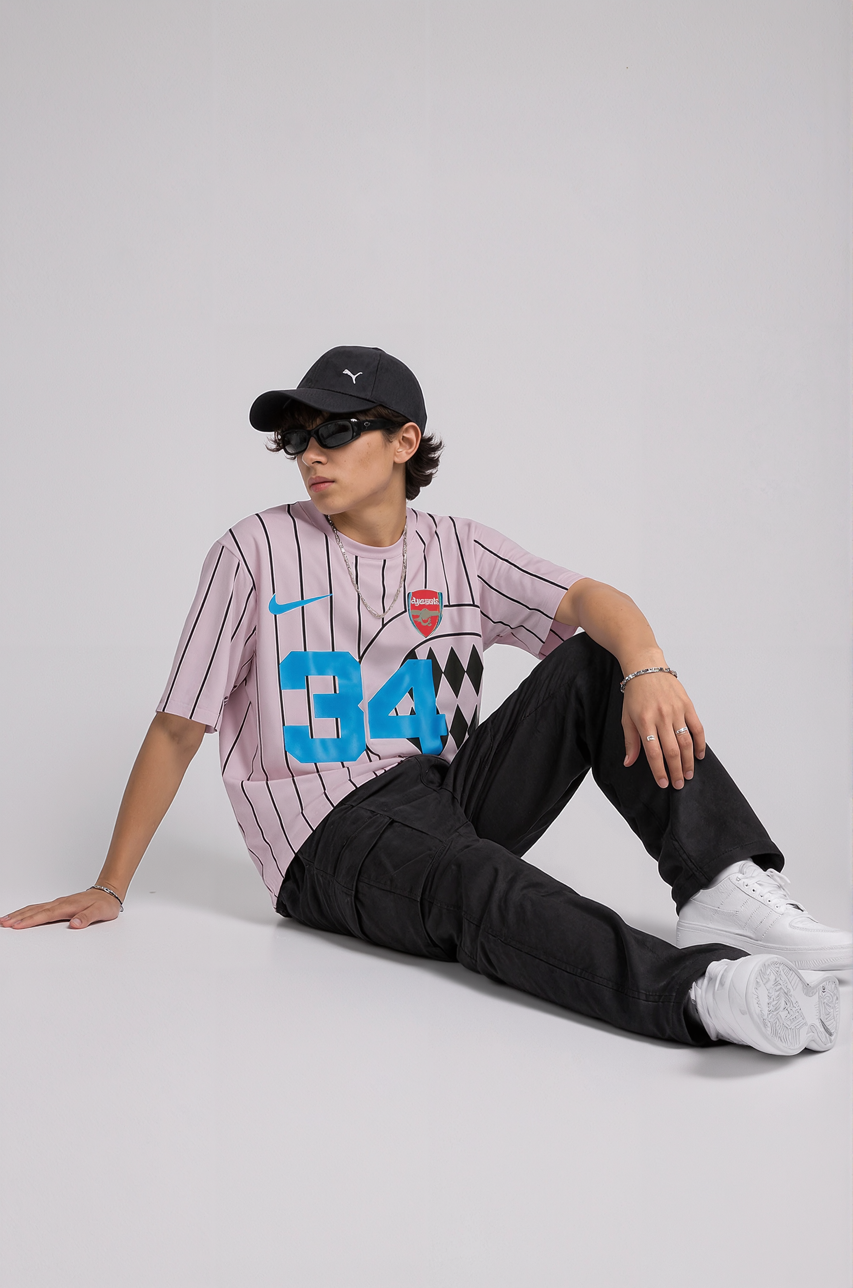 Men’s Oversized Number 34 Print T-Shirt | Streetwear Striped Style