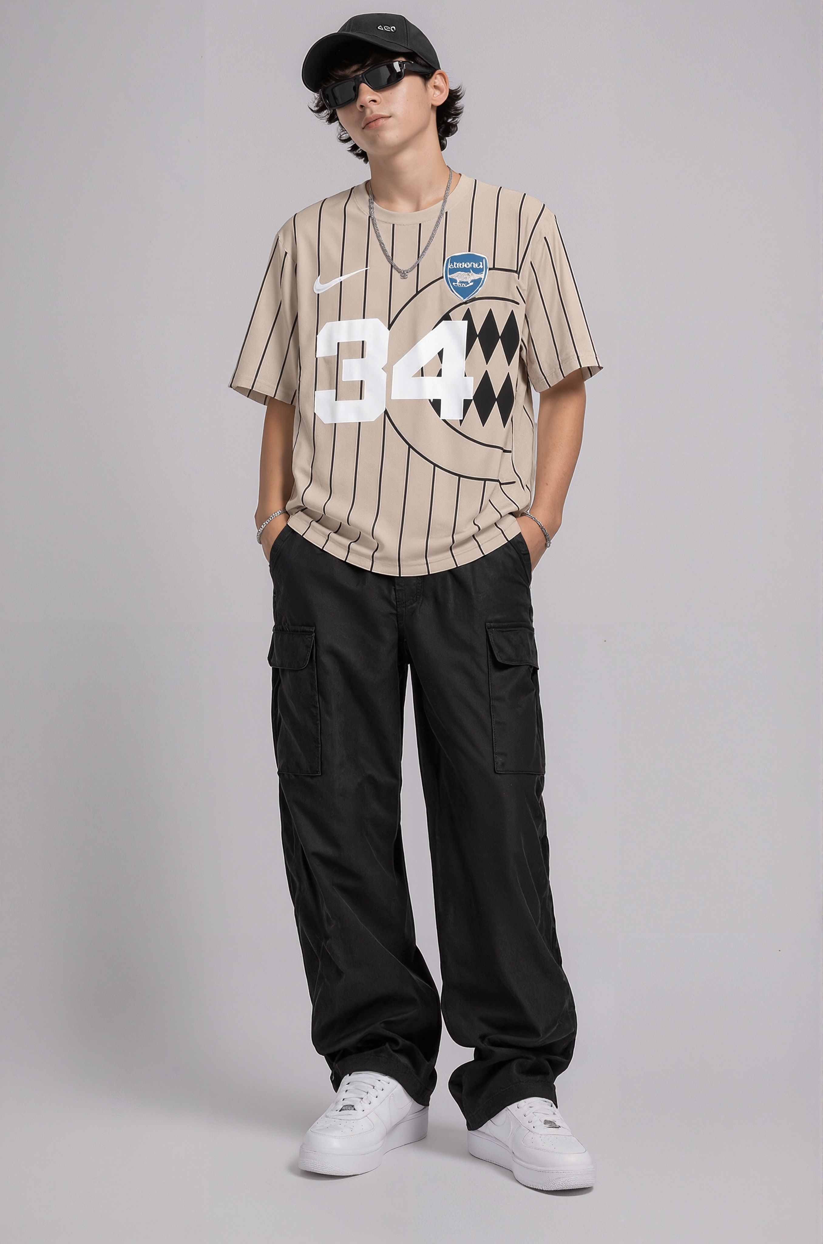 Men’s Oversized Number 34 Print T-Shirt | Streetwear Striped Style