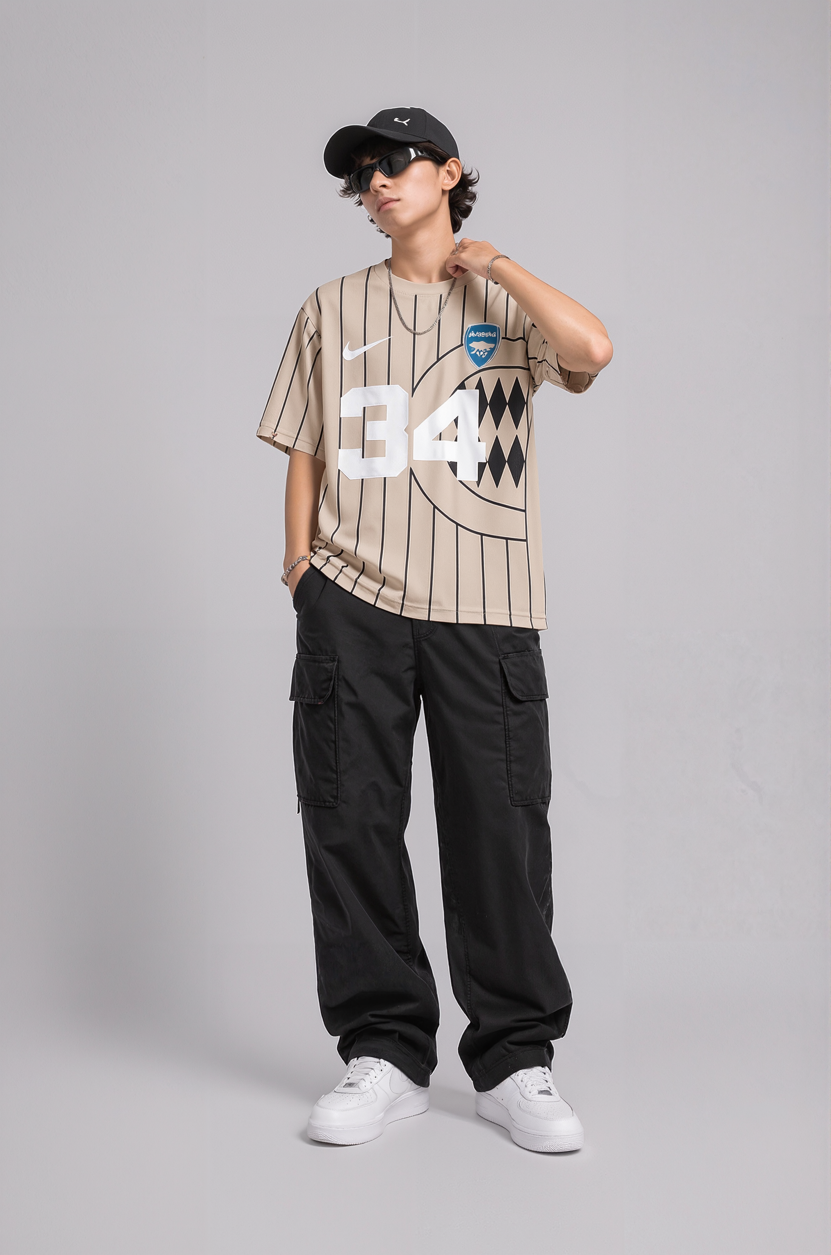 Men’s Oversized Number 34 Print T-Shirt | Streetwear Striped Style
