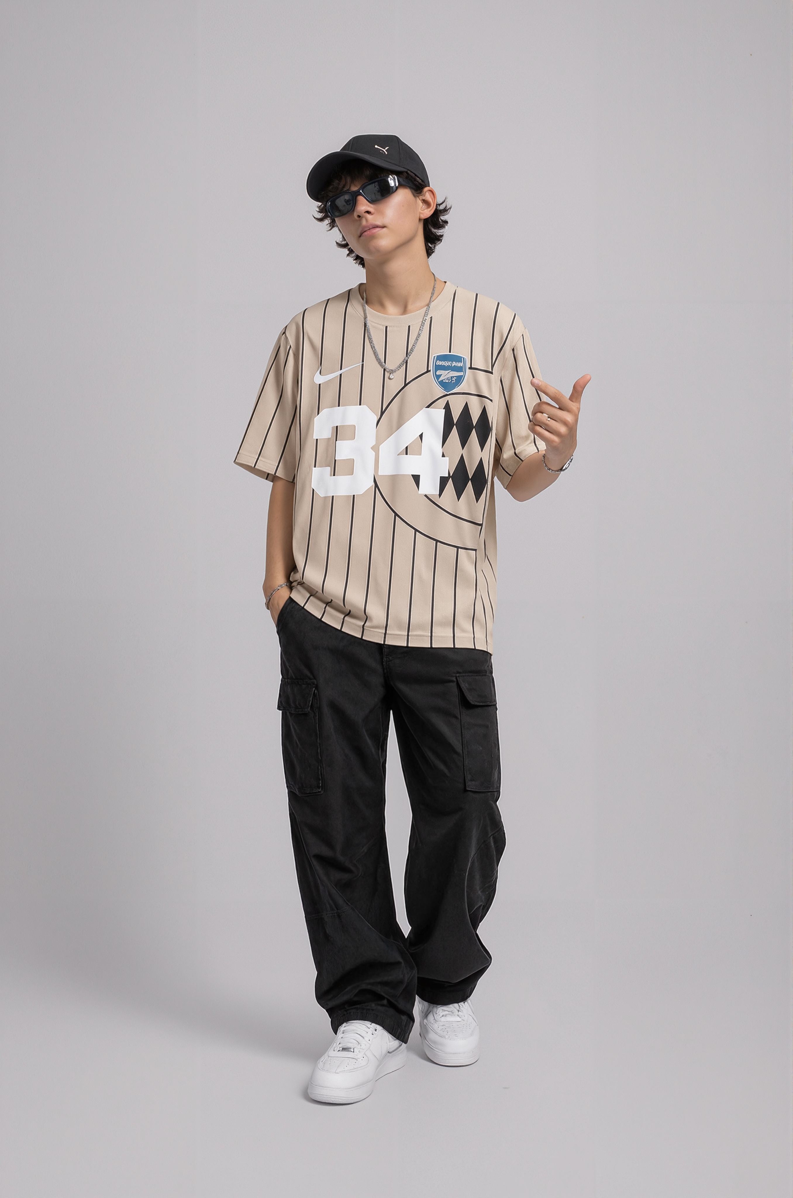 Men’s Oversized Number 34 Print T-Shirt | Streetwear Striped Style