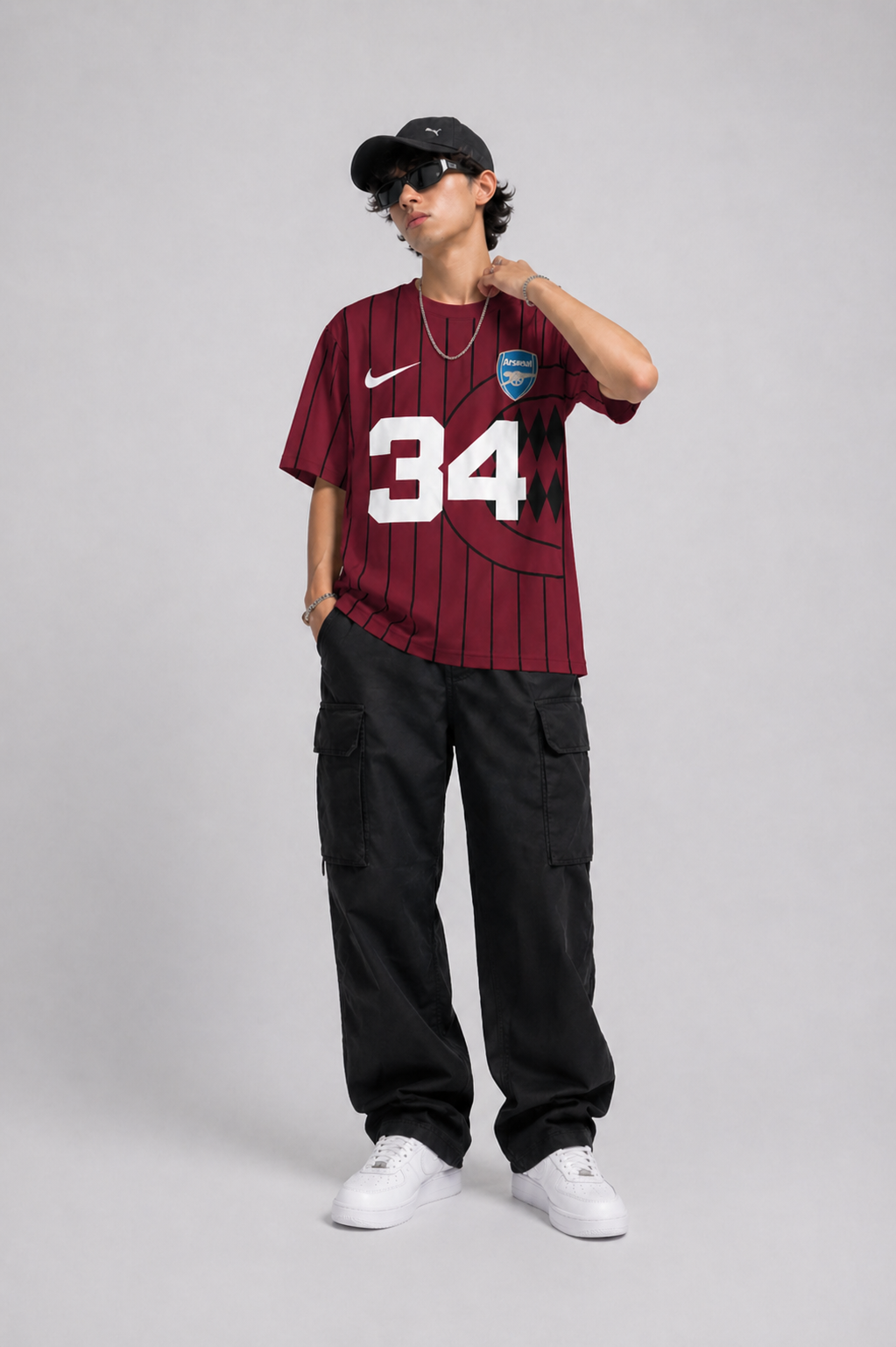 Men’s Oversized Number 34 Print T-Shirt | Streetwear Striped Style