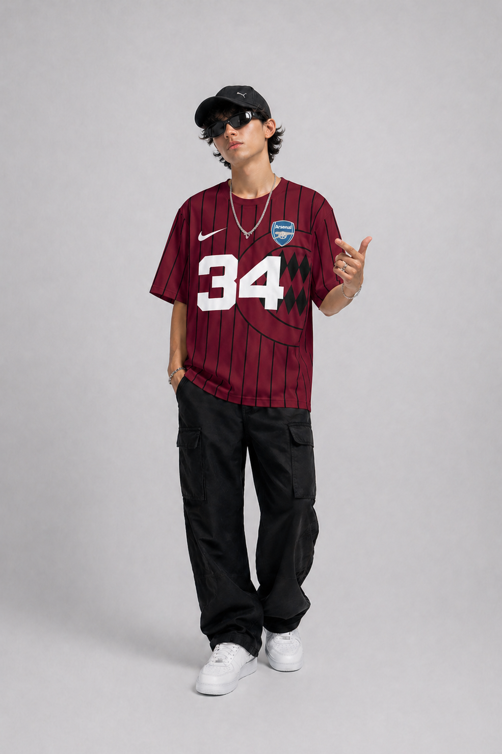 Men’s Oversized Number 34 Print T-Shirt | Streetwear Striped Style