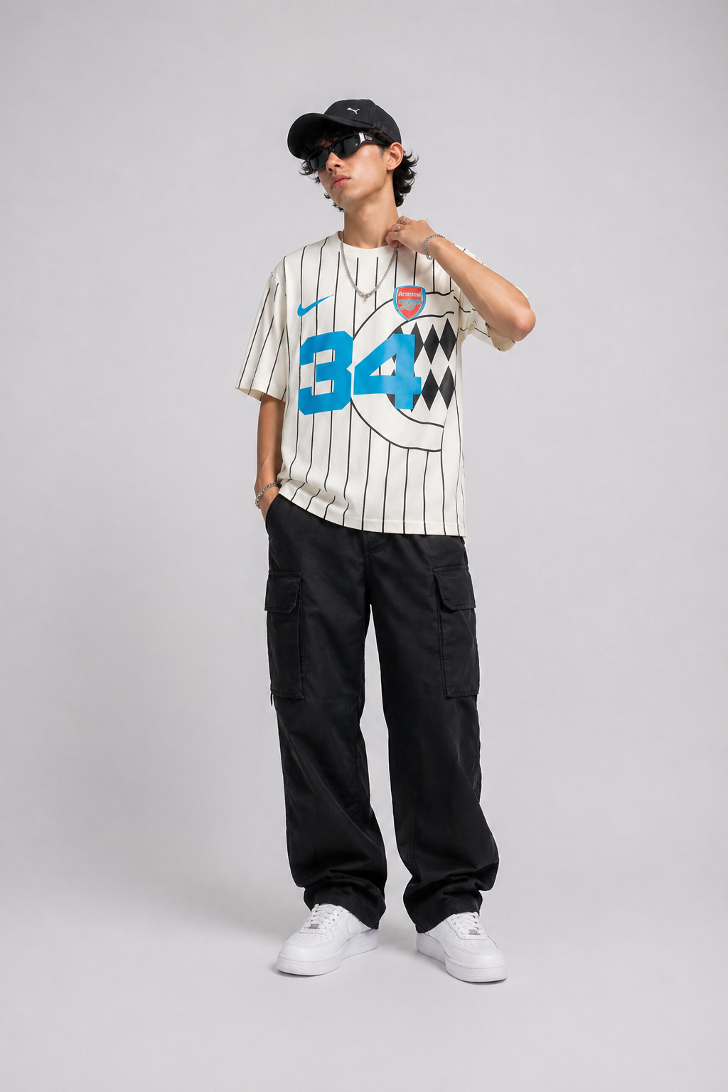 Men’s Oversized Number 34 Print T-Shirt | Streetwear Striped Style