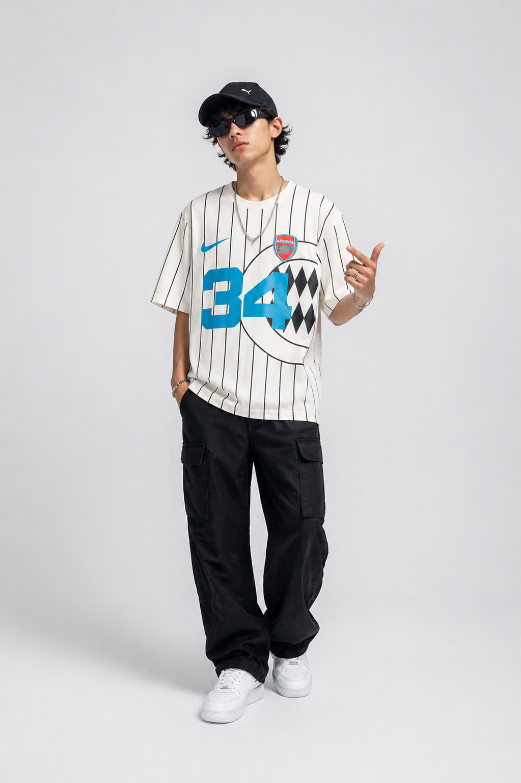 Men’s Oversized Number 34 Print T-Shirt | Streetwear Striped Style