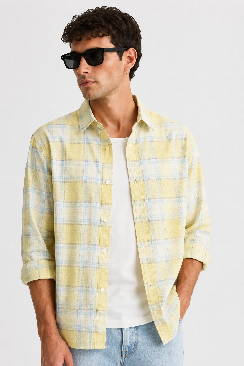 Check Statement Men's Shirt with Back Graphic Print